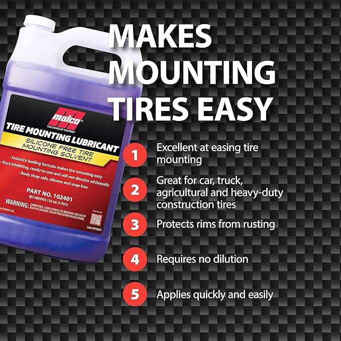 Malco Tire Mounting & Demounting Lubricant with Applicator - Automotive, Truck, Farm & Heavy-Duty Construction Tires/Improved Bead Seal/Rust Protection/Silicone & Soap Free / 1 Gal (102401)