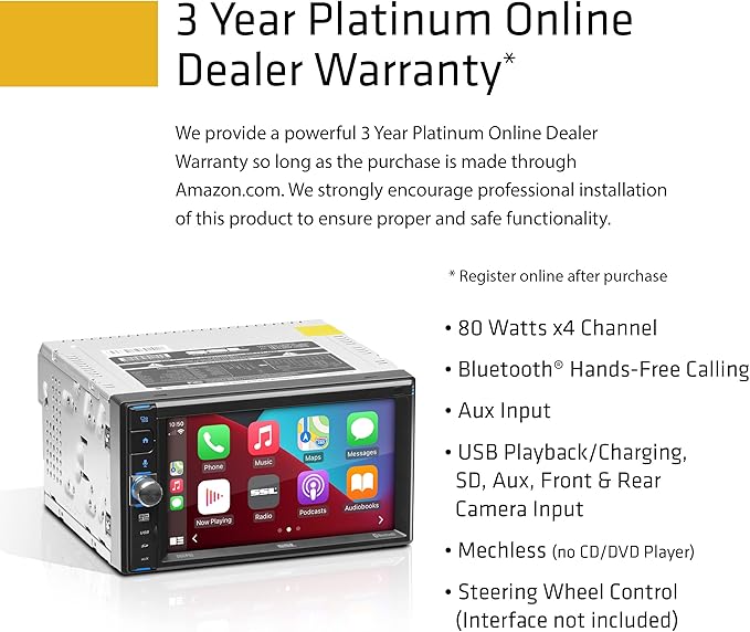 Sound Storm Laboratories DDCP62 Car Stereo - Apple CarPlay, Double Din, 6.2 Inch Capacitive Touchscreen, Bluetooth, No DVD CD Player, AM/FM Radio Receiver, Wireless Remote Control