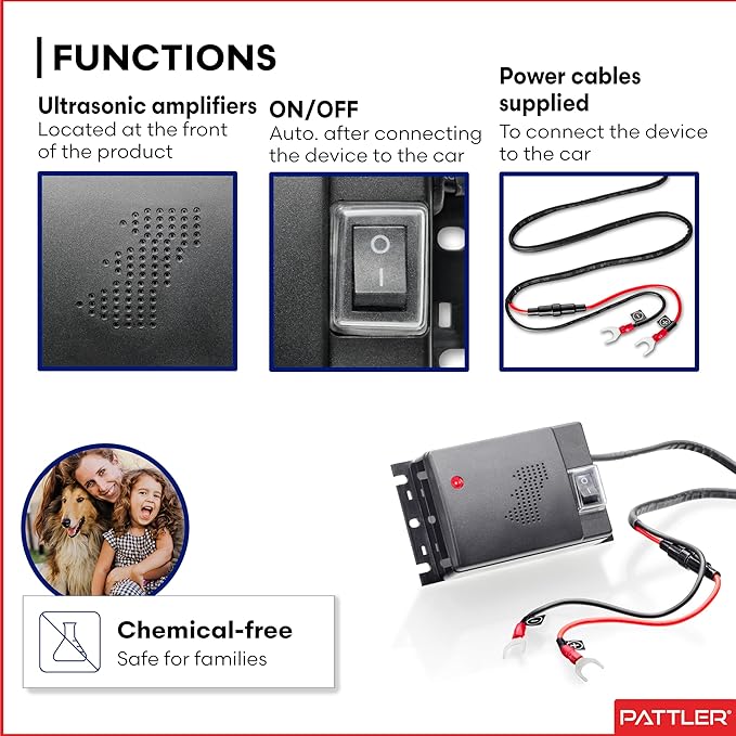 PATTLER® Marten Repellent for Car Engines - Ultrasonic Marten Repeller Under Hood for Immediate and Long-Term Protection Against Martens. Marten Deterrent for Cars Powered by 12V Car Battery - 2 Unit