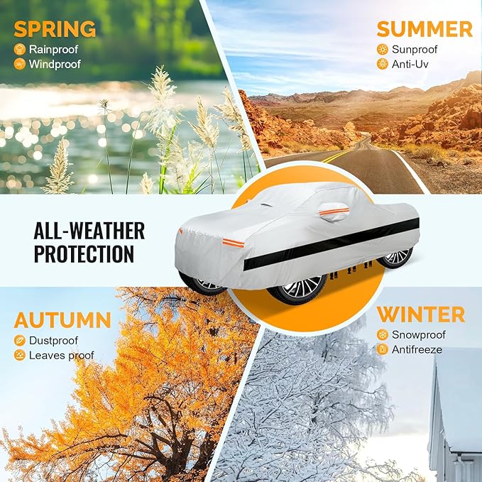 30 Layers Truck Car Cover for Automobiles All Weather Waterproof, Outdoor Snowproof UV Protection Windproof, Soft Cotton, Heavy Duty Universal Car Covers, (Silver, Fit Truck 211"-230")