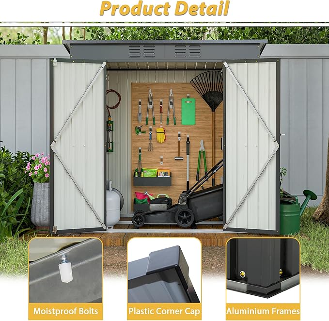 6x4 FT Outdoor Metal Storage Shed with Lockable Door & Floor Frame, Heavy-Duty Garden Tool Shed, Weatherproof Steel Utility Shed for Backyard, Patio, or Lawn Organization