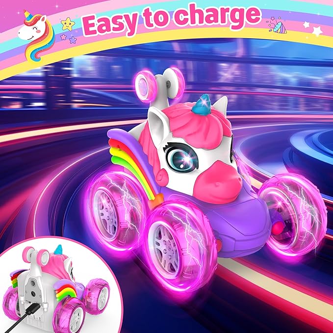 ZIZZ RC Cars for Girl Age 4-8 - Pink Remote Control Car for Girls, RC Stunt Car 360° Rotating Crawler with Headlights Cars Toys for 4 5 6 7 8+ Year Old Girl-Birthday