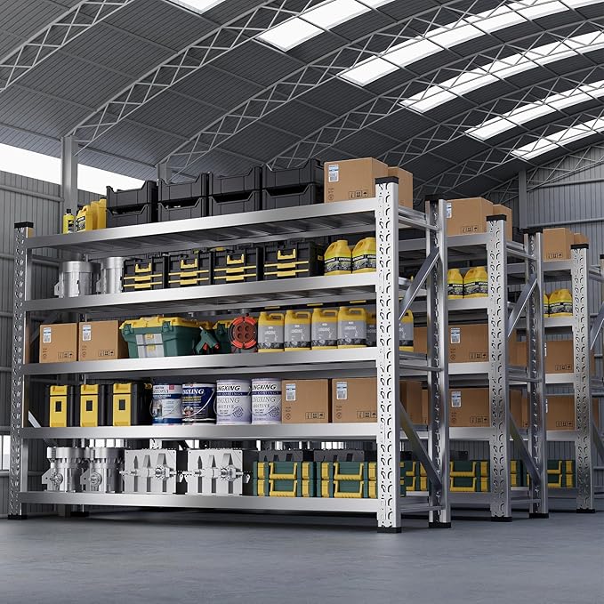ZZV 78" W x 78" H Garage Shelving Heavy Duty Storage Shelves 5 Tier Stainless Steel Industrial Shelf Adjustable Garage Shelving Unit Utility Rack Shelf for Warehouse Basement Kitchen, 3858 LBS