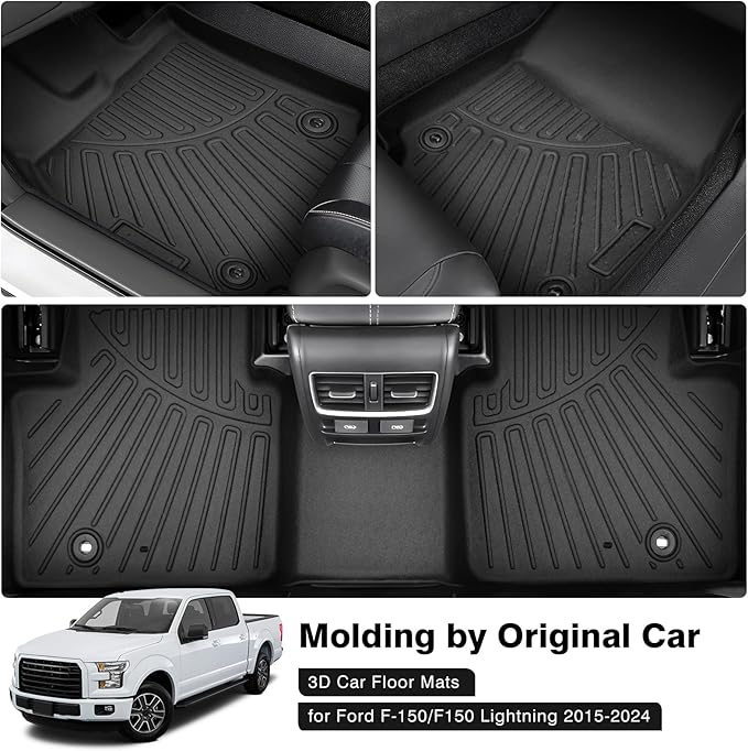 Powerty Floor Mats for 2015-2025 Ford F-150 SuperCrew/F150 Lightning Accessories All Weather Floor Liner 3D TPE 1st & 2nd Row Floor Mat Heavy-Duty Floor Liners