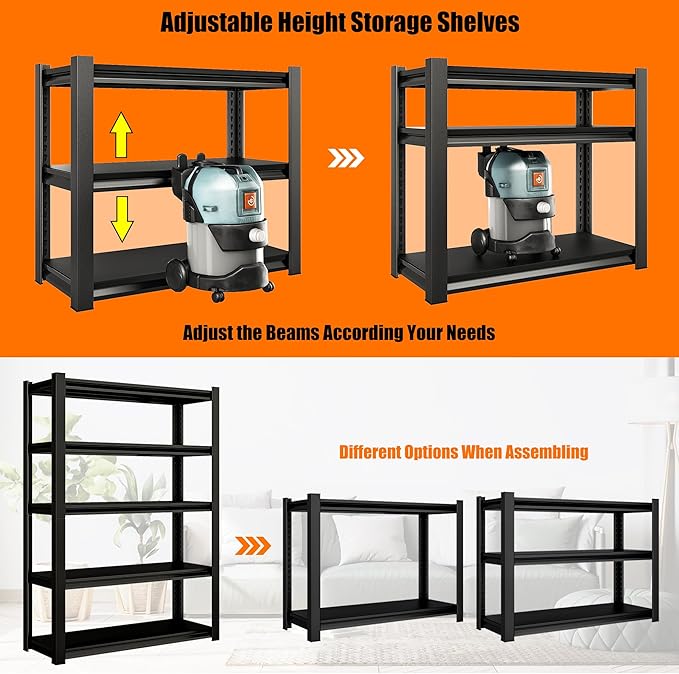 40in Wide Garage Shelving Heavy Duty，2500lbs Large Loads Adjustable Garage Storage Shelves,All Metal Storage Racks and Utility Rack Shelves, 40”W x 18”D x 72”H (Black)