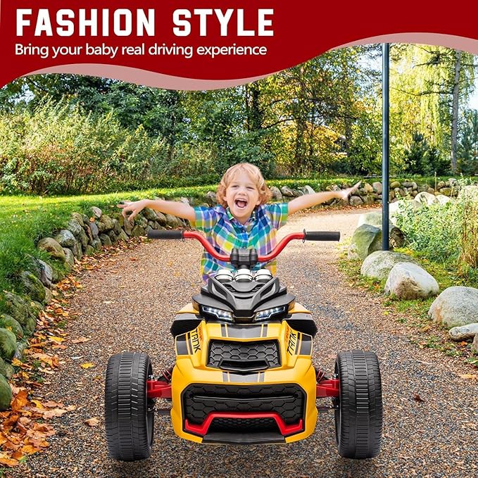 12V Kids Electric Ride-On Car with Parent Remote Control, 7MPH, 2 Speeds, 2x55W Motor, LED Lights, Music, USB & EVA Tires, 3 Wheel Battery Powered Toy Vehicle for Toddlers