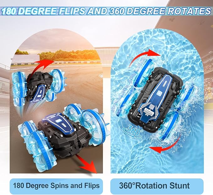 Toys for Ages 5-13, Amphibious Remote Control Car, 2.5GHz 4WD 131Ft 360° Rotation, 180° Flip，60Mins Play, Rechargeable Gesture Rc Car with LED, Battery, Kid Toys, Christmas, Birthday Gifts