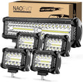 NAOEVO 12 Inch LED Light Bar and 4PCS 4 Inch LED Pod Lights, 54000LM LED Fog/Driving/Off Road Lights, Triple Row Spot Flood Combo LED Light Bar for Truck Car UTV ATV Boat, 1 Year Warranty