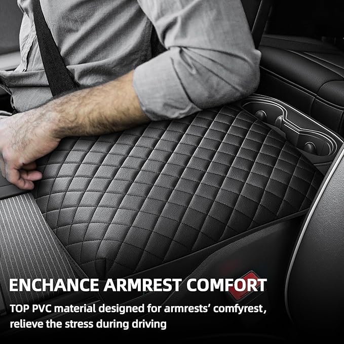 Center Console Cover Compatible with 2009-2025 Ram, Leather Arm Rest Armrest Cover for Car, Middle Console Cover, Full Protection Armrest Cover Lid Pad Cushion