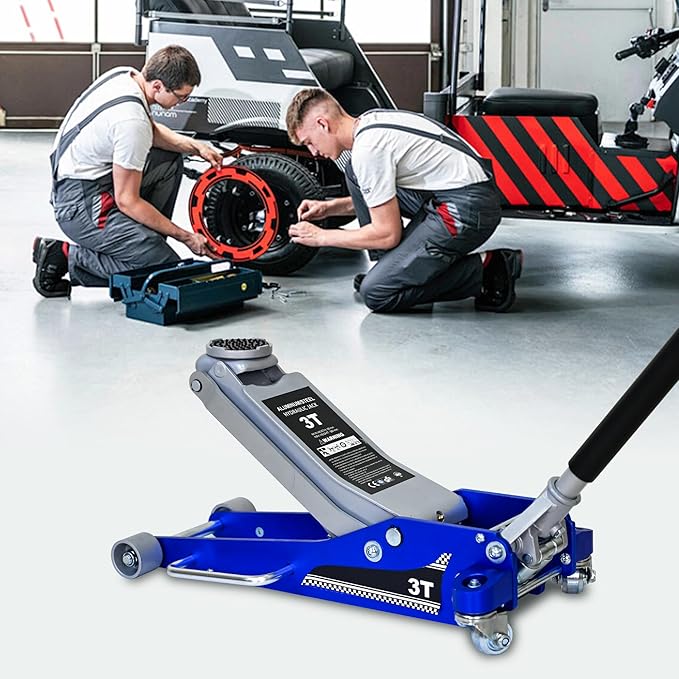 Aluminum Steel Hydraulic Floor Jack 3Ton/6600lbs.Dual Piston Fast Lifting Pump.Horizontal Floor Jack Lifting Range 4.3"-20".Racing Car Jack for MVPs,SUVs and Trucks.Trolley Jack with Extra Saddle