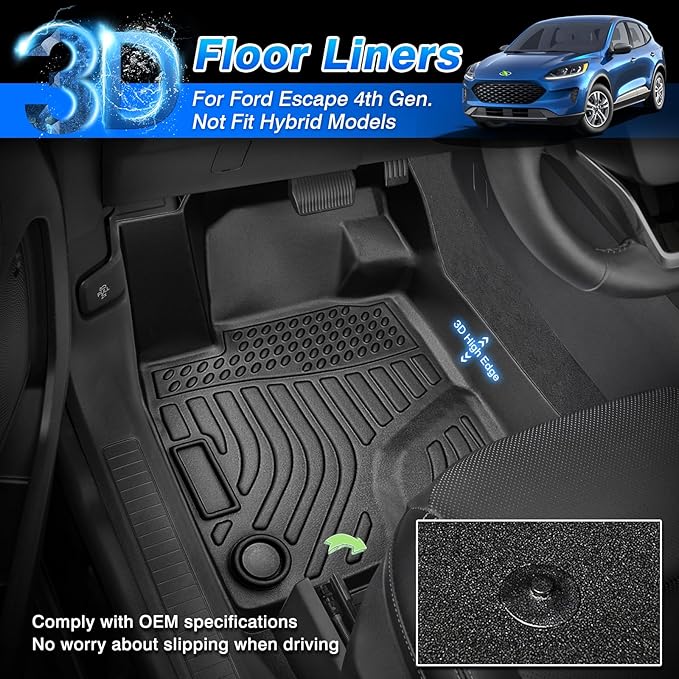 Cartist Custom Fit for Floor Mats Ford Escape 2020-2024 2025 (Not for Hybrid) All Weather Floor Liners TPE Odorless Heavy Duty