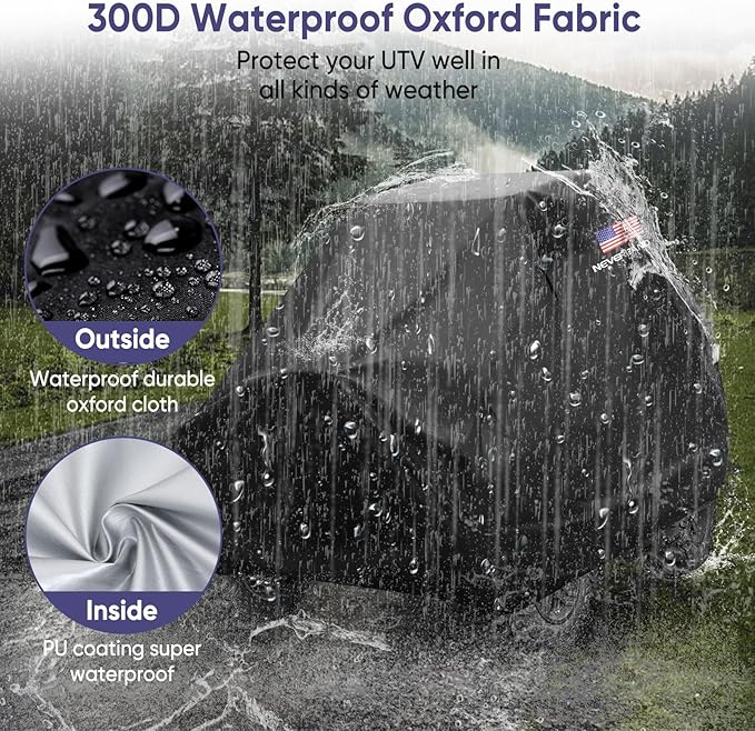 NEVERLAND UTV Covers 2 Seater - Side by Side Cover Waterproof Outdoor UTV Covers with American Flag Compatible with Polaris Ranger RZR Can-Am Defender Kawasaki, 114.17"x 59.06"x 74.80"(290x150x190 cm)