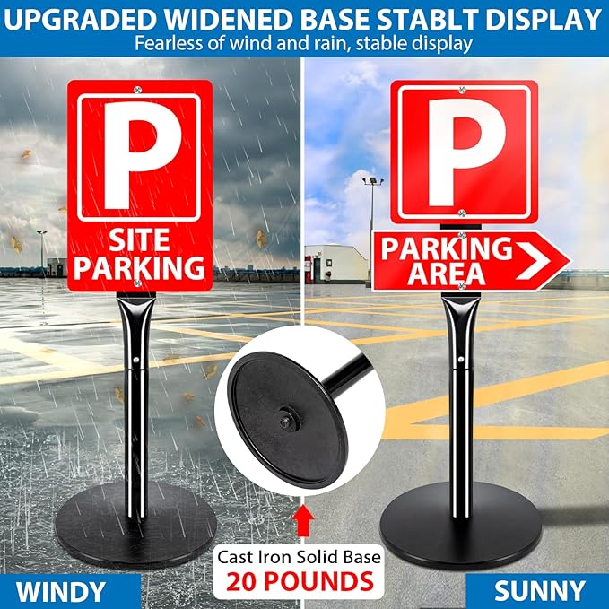 Heavy Duty Parking Sign Post Stand 49", 20lbs Cast Iron Base Sign Post for Outside Sign Holder, Yard Sign Stand, Street Sign Post, Black