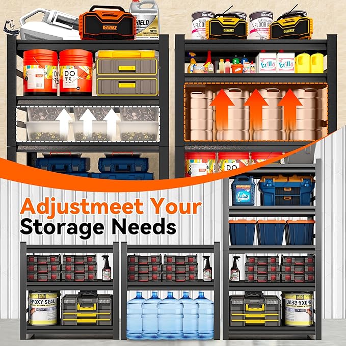 Metal Shelving, Garage Shelves Series, Heavy Duty Storage Shelf, Large Industrial Steel Racks for Garage, Basement and Factories, Multifunctional Utility Shelving Unit