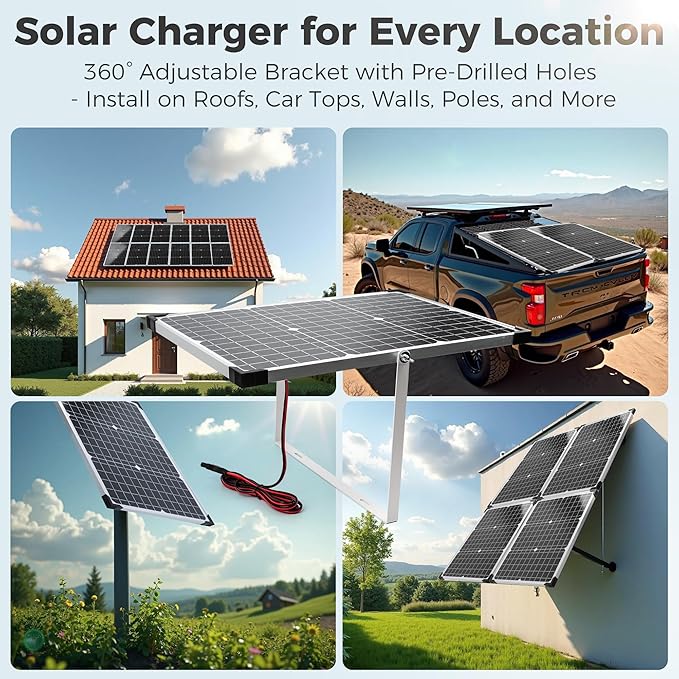 Solar Panel Kit 30W 12V with MPPT Controller, Solar Battery Trickle Charger Maintainer, Waterproof Solar Panel with Adjustable Mount Bracket for Boat RV Motorcycle Marine