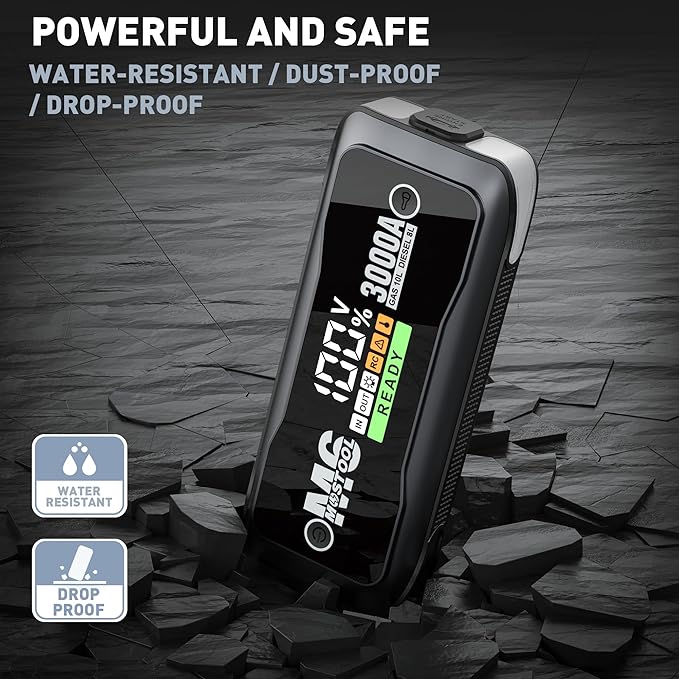 MOSTOOL M6 Car Jump Starter, 3000A Peak 12V Battery Jump Starter Power Pack with LED Display, Compact Portable Jumper Starter Jump Box for Car Battery, for All Gas Engines and Up to 8.0L Diesel