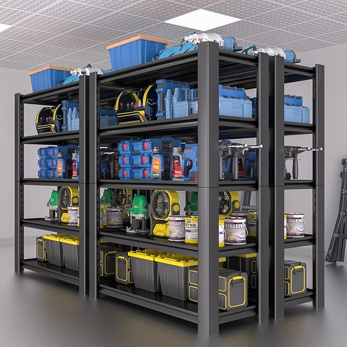 5-Tier Heavy Duty Garage Shelving Unit, 3000 LBS Capacity Metal Storage Rack 72" H x 48" W x 20" D, Adjustable Steel Shelves for Garage, Warehouse, Basement, Pantry, Workshop.1 Pack