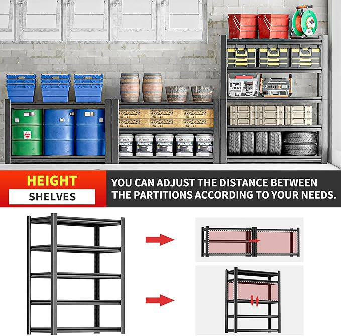 Heavy Duty Storage Shelves 5-Tier Adjustable Garage Shelving Unit, Strong Metal Storage Rack Shelving for Garage, Warehouse, Pantry Organization 16" D x36 W x72 H