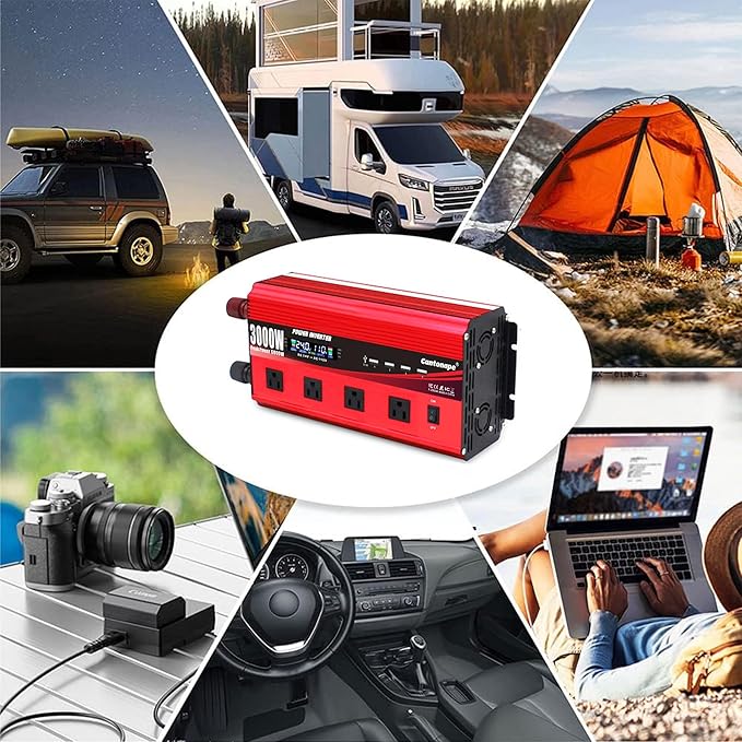 3000W Power Inverter 24V to 110V/120V DC to AC with LCD Display, Remote Controller 4 x AC Outlets and 4 x 3.1A USB Car Adapter for Car Truck Boat RV Solar System