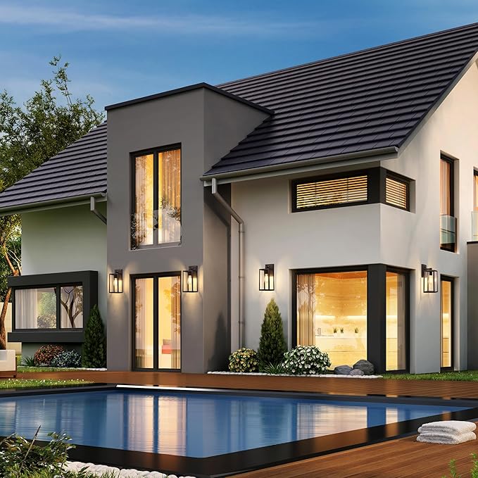 PARTPHONER Dusk to Dawn Porch Light Fixtures, Black Brushed Gold Exterior Lighting Lamp, Sensor Wall Lantern, Waterproof Outdoor Wall Sconce for House Doorway, Garage 2 Pack