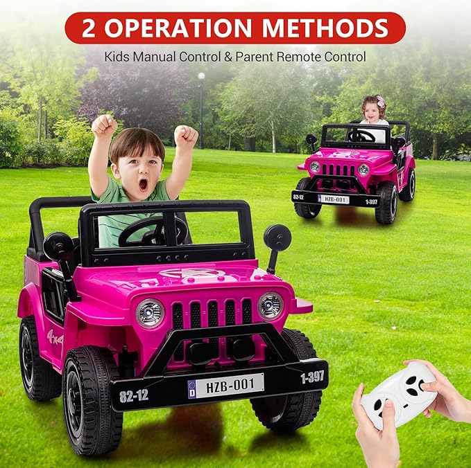 Ride On Car,12V Electric Car for Kids with Remote Control, MP3, LED Headlights, 2 Motors, Double Doors, Safety Belt, Ride On Toys for Boys Girls