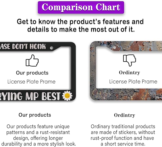 License Plate Cover Black and White License Plate Frames Please Don’t Honk I'm Trying My Best Aluminum Metal Car Accessory 2 Pack with Screw Covers Set