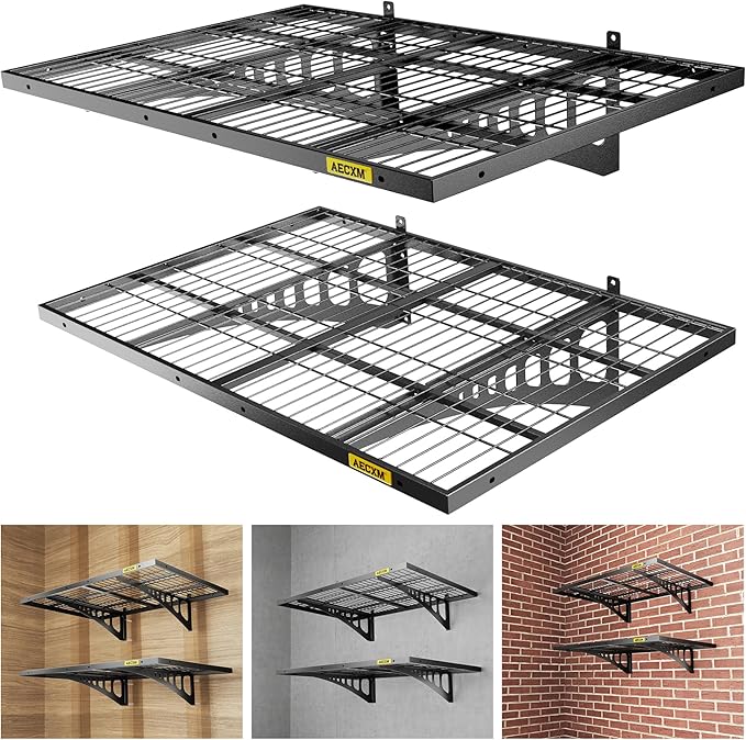 2x3ft 2Pack Wire Shelving Unit Heavy Duty Garage Storage Shelves Wall Mounted Black 560lbs Load Capacity（24-inch-by-36-inch）