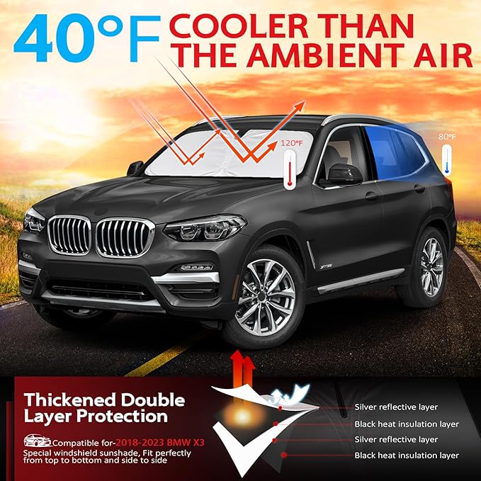 KAYZT Windshield Sun Shade for 2018-2025 BMW X3 Foldable Sunshade SUV Front Window Custom Fit Car Accessories
