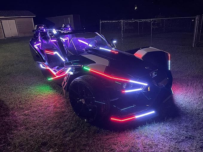 Black Out Full Tinted Smoked LEDs 4PCS 6.5FT 2Meters 78" RGB Dream Color Chasing IP65 Light Strips for Car Truck Slingshot Golf Cart Bluetooth + Remote Control
