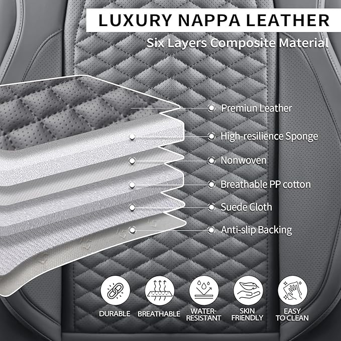 Car Seat Covers Full Set Leather Seat Covers Automotive Seat Covers Universal Car Seat Cover for Most Cars Gray
