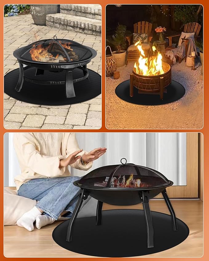 Round BBQ Grill Mat, 40 inches Double-Sided Fireproof Pad Waterproof Deck Protector for Indoor Outdoor Grilling