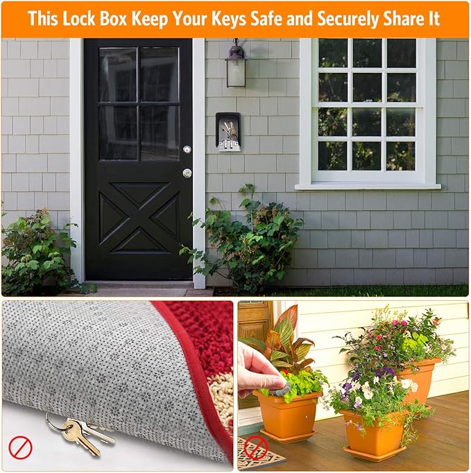 Key Lock Box Wall Mounted, Fayleeko 4 Digit Combination Lockbox for Outside, House Keys - 5 Keys Capacity, Key Safe Security Storage Lock Box for Indoor, Outdoor, Garage, Garden, Store (Grey, 1Pack)