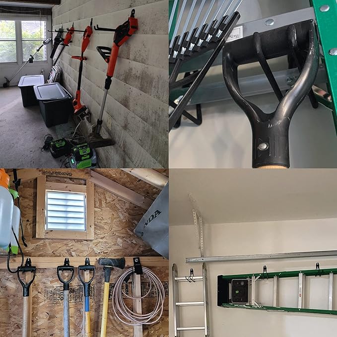 Garage Hooks Heavy Duty - 11 Inch Large Wall Mount Storage Hanger, 4 Pack Long Hook Garage Organizer for Hanging Tool, Chairs, Hoses, Ladder, Bulk Items, Ropes, etc.