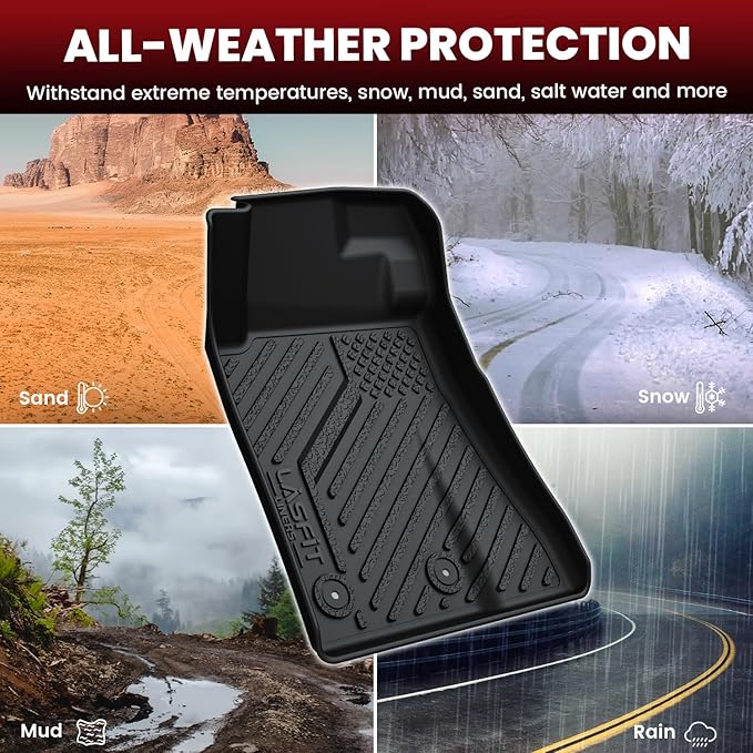 LASFIT Floor Mats and Trunk Mat for Ford Mustang 2015-2025 (Cargo w/o Subwoofer Box) All Weather Protector TPE Car Floor Liners, 1st & 2nd Row & Cargo Liner, 5pcs Black