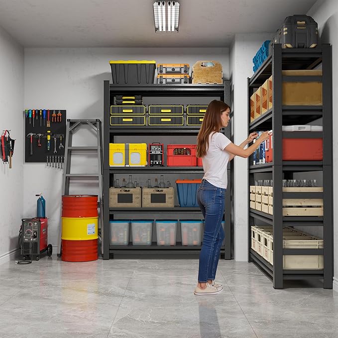 78"H Garage Storage Shelves Heavy Duty Garage Shelving, 4500 LBS Capacity 5 Tier Adjustable Metal Utility Shelves Industrial Shelving Units for Basement and Warehouse, 78"H×47.24"W×18"D, Black