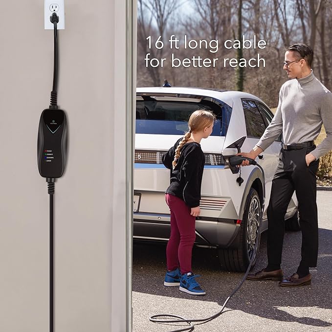 Lectron Level 1 EV Charger - ETL Certified, 110V, 15 Amp, 16 ft Extension Cord & J1772 Cable - Portable Electric Car Charger for J1772 EVs with NEMA 5-15 Plug
