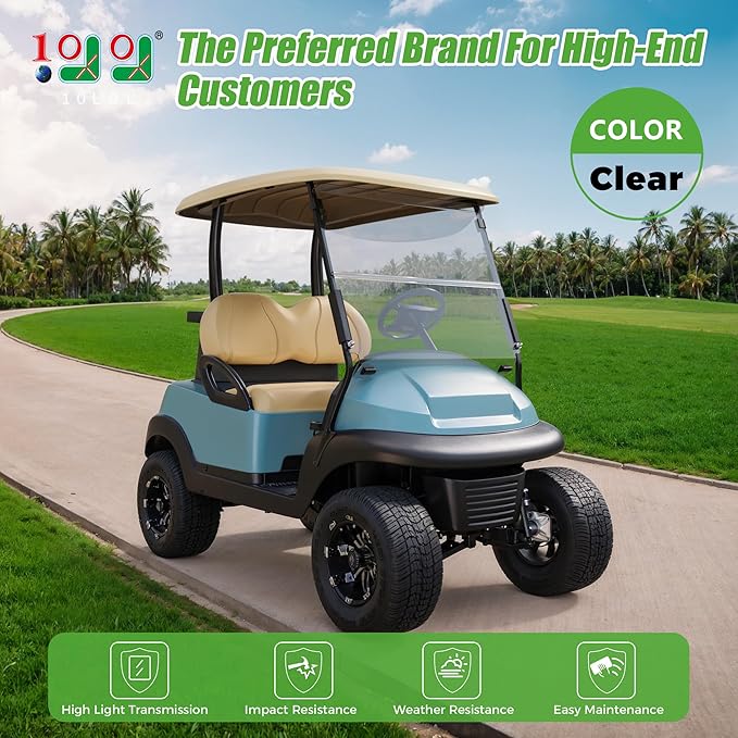 10L0L Golf Cart Windshield for Club Car Precedent 2004-Up, Tempo, 2017-Up Onward, Clear/Tinted Fold Down Club Car Windshield Anti-UV Impact Resistant - 37.5"W X 33.6"H