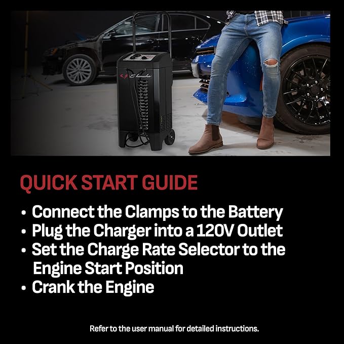Schumacher Electric Manual Battery Charger & Engine Starter – 6V/12V 250A Heavy-Duty Battery Charger with 50A Boost Mode, Color-Coded Clamps, 6-Foot Output Cables & Rugged Design SC1445