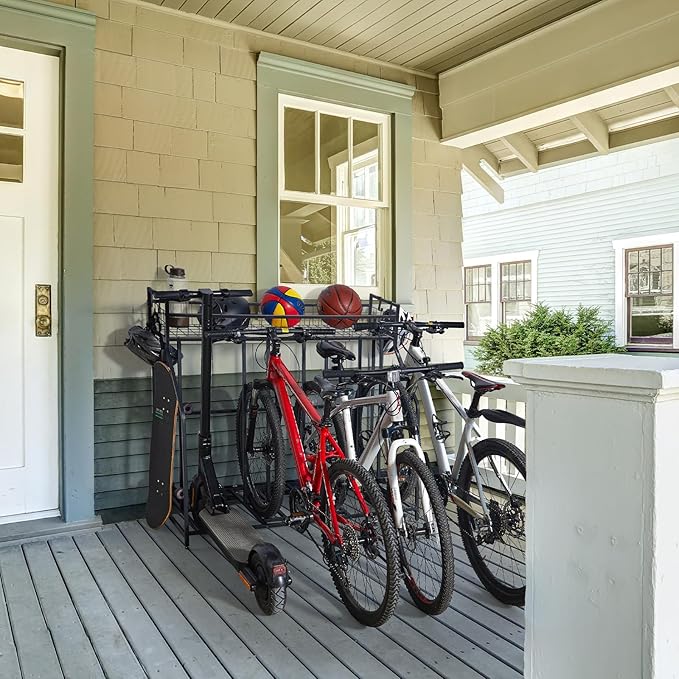 HEALTH LINE PRODUCT 4 Bike Stand, Indoor Bike Storage, Bicycle Rack for Garage - Metal Stability Floor Bicycle Station for Parking Mountain/Road/Hybrid/Fat Tire & Scooters Bike Rack for Garage