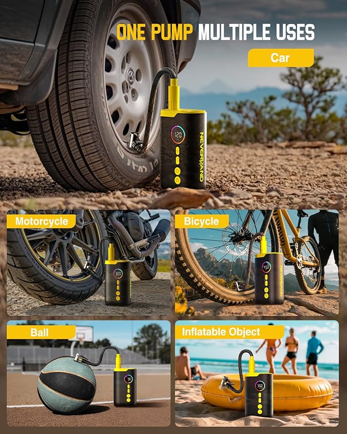 NEVERLAND Tire Inflator Portable Air Compressor - 150 PSI Electric Air Pump for Car Tires with Auto Shut, Cordless Tire Air pPump for Bicycle, Motorcycle, Bike Tire Pump with Gauge