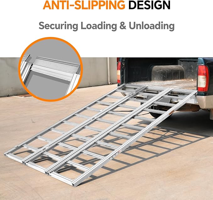 Rockland Tri-Fold Aluminum Loading Ramp, 84" x 54", 1500 LBS Loading Capacity, Portable Ramp for Motorcycles, Ebikes and ATVs, with 2 Safety Straps Included