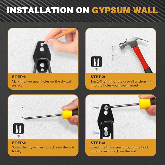 Steel Garage Storage Hooks, 16-Pack, Heavy Duty Wall Mount Hooks for Bike, Ladder, Garden Tools, Anti-Slip Coating