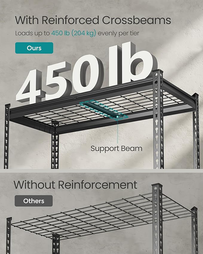 SONGMICS 5-Tier Storage Shelves Set of 3, Heavy-Duty Garage Shelving, Adjustable Shelving Unit, Steel Shelf, Boltless Assembly, for Garage, 2,250 lb Load, 18 x 108 x 72 Inches, Ink Black UGLR453B03