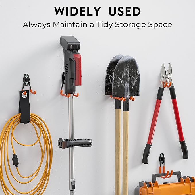 BONTEC 16 Pack Heavy Duty Garage Hooks, Steel Wall Mount for Garage Organization, Ladder & Bike Hooks, Garden Hose Holder, Tool Hangers, for Home, Workshop & Storage (Orange)