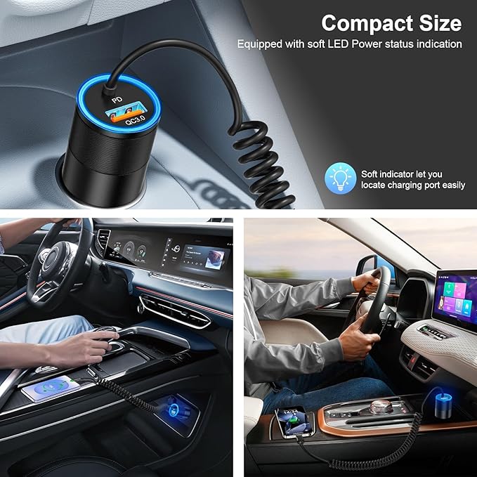 Car Charger USB C,38W Super Fast Car Adapter with PD 3.0 Bulit in 3.5FT USB C Coiled Cable,Car Phone Charger Fast Charging Compatible with iPhone 16/15 Pro Max,Galaxy S25/S24/S23 Note 20/10,Pixel