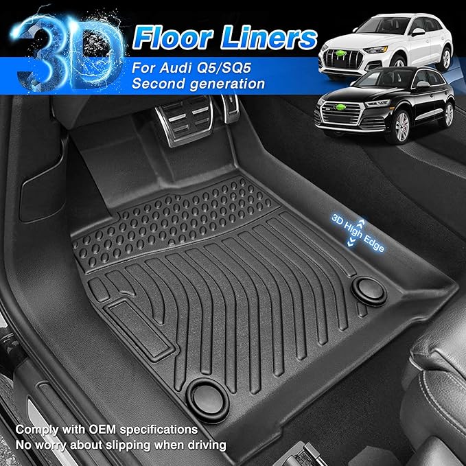 Cartist Floor mats Fit for 2018 2019 2020 2021 2022 2023 2024 Audi Q5/SQ5 5 Seating All Weather Floor Mats for Q5/SQ5 Accessories Heavy Duty TPE Odorless