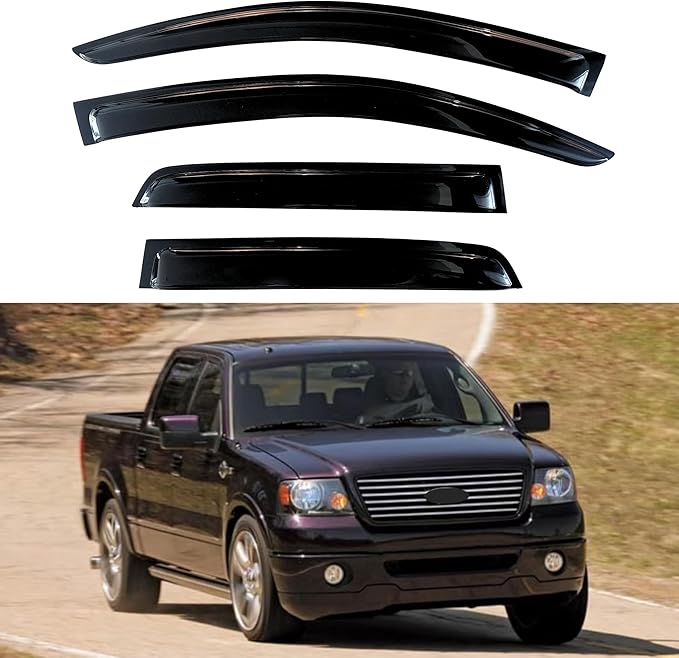 KPY Window Visor Compatible with Ford F150 SuperCrew 2004-2008 & Lincoln Mark LT Crew Cab 2006-2008, 4PC Rain Guard Side Window Vent Deflectors Tape-On Style, 2004 2005 2006 2007 2008