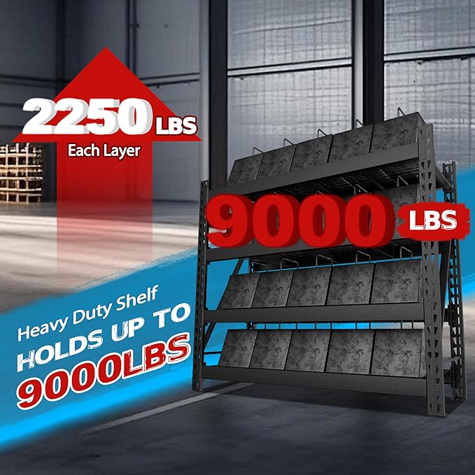 MUPATER 68.11” W × 23.62” D × 59.84” H Garage Shelving, 9000 LBS Heavy Duty Metal Storage Shelves, 4-Tier Adjustable Storage Rack for Basement, Warehouse, Industrial