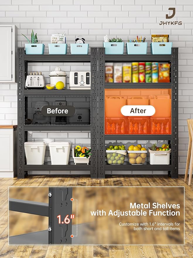 4-Tier Storage Shelves,79" H Heavy-Duty Garage Shelving Unit,Adjustable Industrial Metal Shelf System,3,400lbs Capacity,Tool Organizer for Garage,Workshop,42" W*20" D*79" H,Black