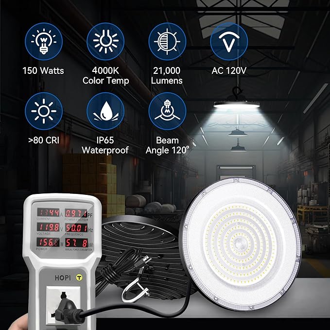 4 Pack UFO Led High Bay Light 150W(600W MH/HPS Equiv.), 21000lm, 4000K Daylight High Bay Led Light with 5' Cable US Hook, IP65 Waterproof Commercial Light Fixture for Warehouse Workshop Barn Factory